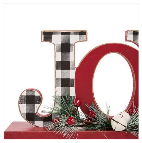 🆕 Glitzhome 11 in. L Wooden Christmas Plaid JOY Table Decor, NWT - Picture 3 of 7